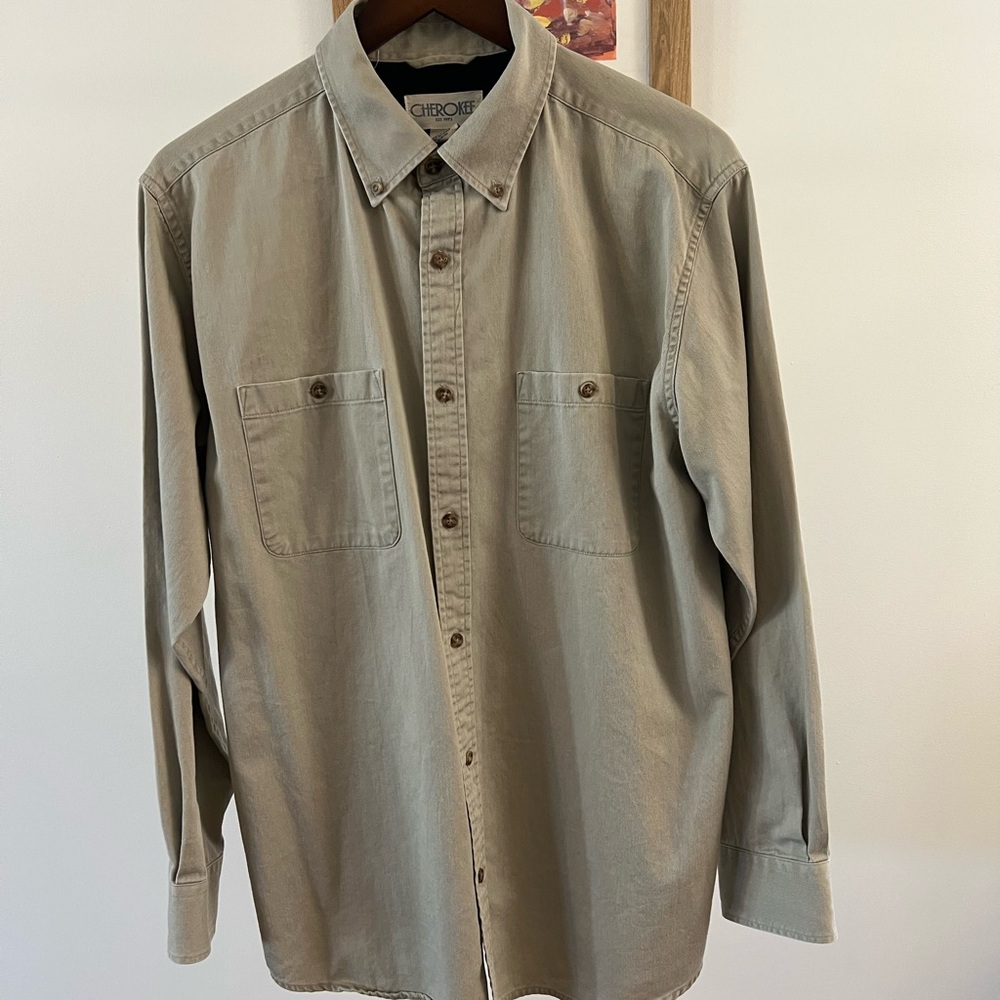 Cherokee Men's 100% Cotton Tan Button Down Shirt
